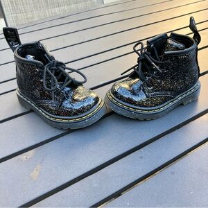 Dr. Martens Black Glitter Baby Boots